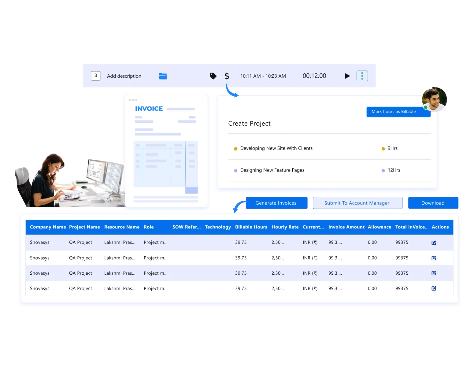 Create Invoices in One Click dashboard